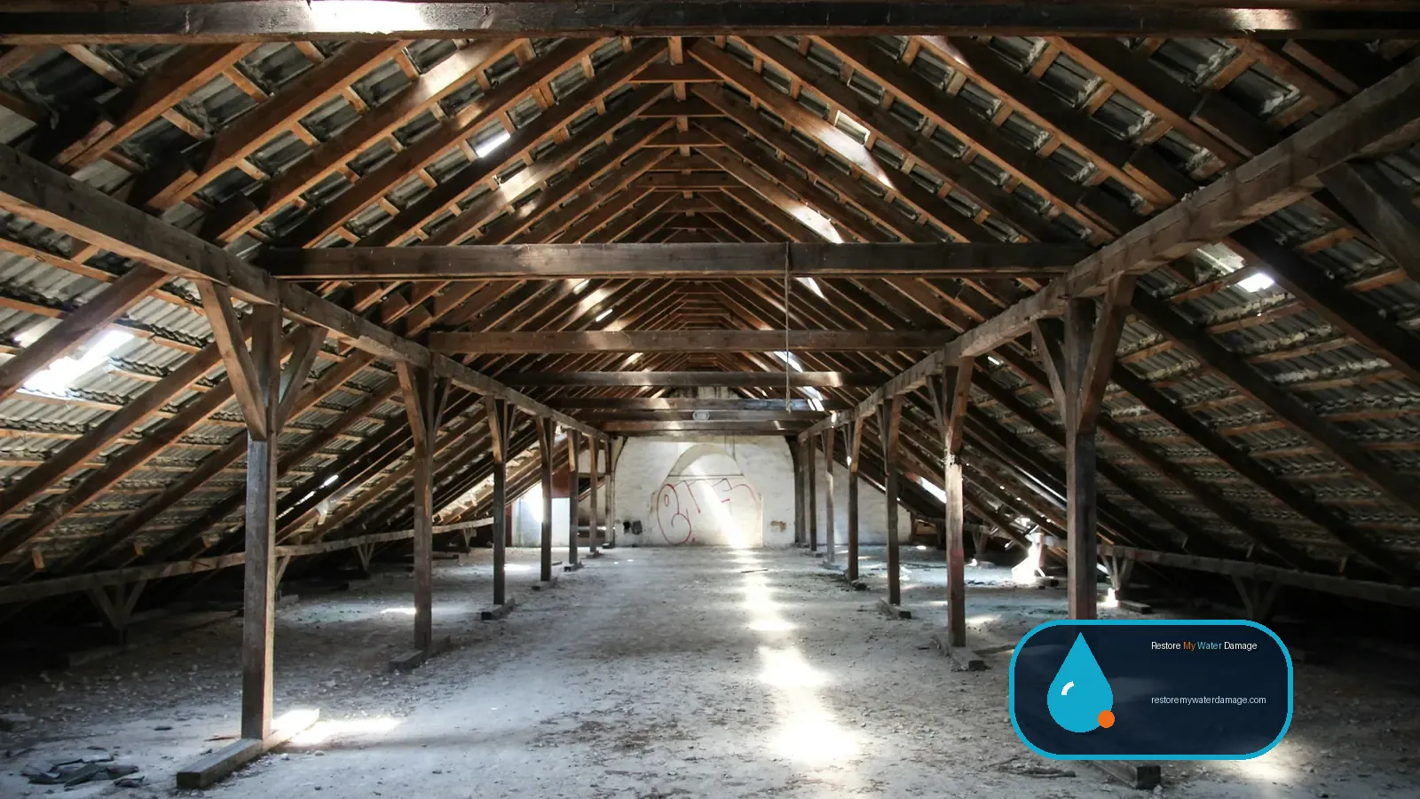 Unfinished attic with exposed rafters where hidden leaks call for water damage restoration Fort Worth, TX