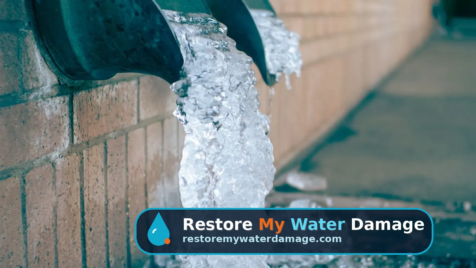 Water pouring from pipes into a drain grate, needing water damage restoration in Trenton Mercer County, NJ
