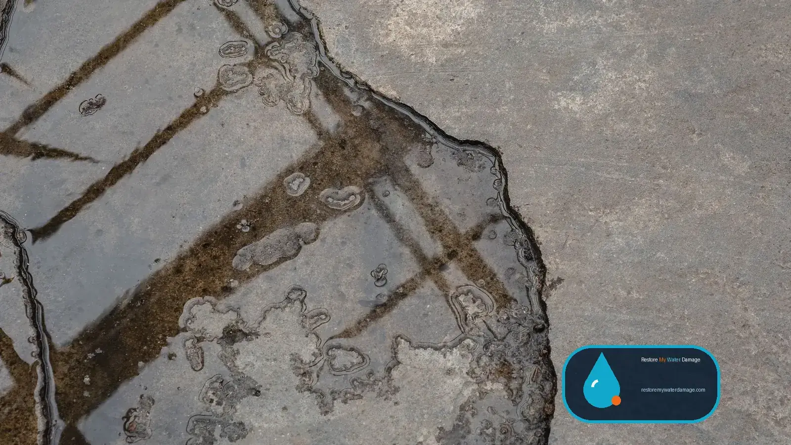 Puddle on a concrete floor, the standing water targeted in water extraction vs drying